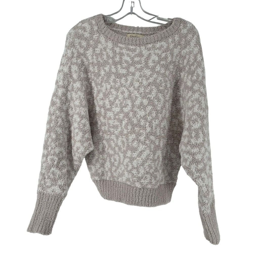 Jessica Simpson Sweater Cozy Soft Fuzzy Knit Pink Animal Print Dolman Sleeve M